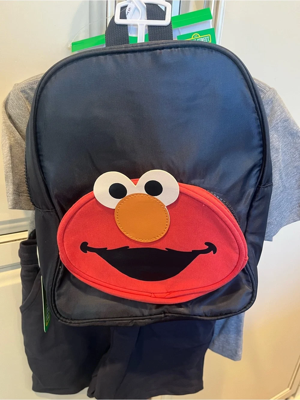 Sesame Street  Elmo & Cookie Monster Tee with Navy Shorts and Elmo Backpack